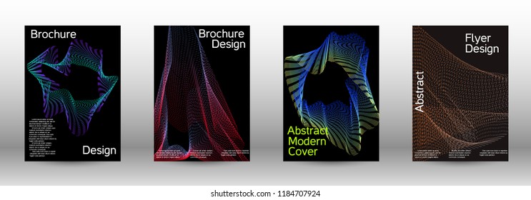 Cover design template set of a with abstract gradient linear waves. Fashionable style.  Sound flyer for creating a fashionable abstract cover, banner,poster.