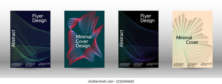 Cover design template set of a with abstract gradient linear waves. Fashionable style.  Sound flyer for creating a fashionable abstract cover, banner,poster.