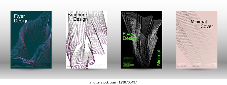 Cover design template set of a with abstract gradient linear waves. Fashionable style.  Sound flyer for creating a fashionable abstract cover, banner,poster.