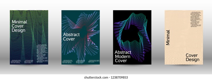 Cover design template set of a with abstract gradient linear waves. Fashionable style.  Sound flyer for creating a fashionable abstract cover, banner,poster.
