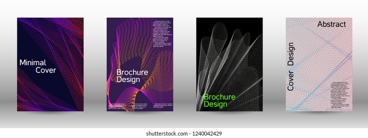 Cover design template set of a with abstract gradient linear waves. Fashionable style.  Sound flyer for creating a fashionable abstract cover, banner,poster.