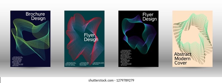 Cover design template set of a with abstract gradient linear waves. Fashionable style.  Sound flyer for creating a fashionable abstract cover, banner,poster.