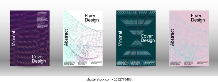 Cover design template set of a with abstract gradient linear waves. Fashionable style.  Sound flyer for creating a fashionable abstract cover, banner,poster.