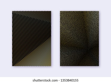 Cover design template set. Abstract lines modern brochure layout. Gold vibrant halftone gradients on black background. Wonderful brochure, catalog, poster, book etc.