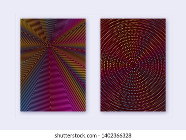 Cover design template set. Abstract lines modern brochure layout. Rainbow vibrant halftone gradients on wine red background. Dramatic brochure, catalog, poster, book etc.
