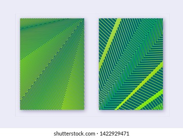 Cover design template set. Abstract lines modern brochure layout. Green vibrant halftone gradients on dark background. Juicy brochure, catalog, poster, book etc.