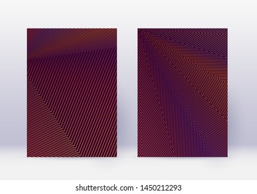 Cover design template set. Abstract lines modern brochure layout. Orange vibrant halftone gradients on wine red background. Ecstatic brochure, catalog, poster, book etc.