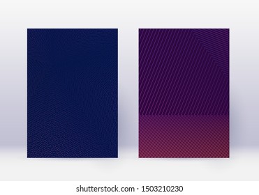Cover design template set. Abstract lines modern brochure layout. Violet vibrant halftone gradients on dark background. Radiant brochure, catalog, poster, book etc.