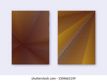 Cover design template set. Abstract lines modern brochure layout. Gold vibrant halftone gradients on maroon background. Enchanting brochure, catalog, poster, book etc.