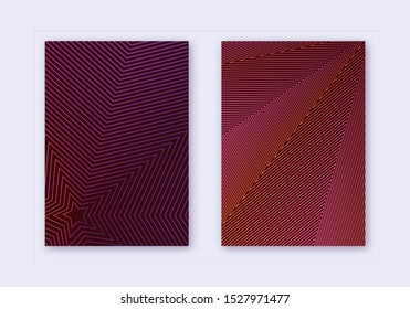 Cover design template set. Abstract lines modern brochure layout. Violet vibrant halftone gradients on dark background. Tempting brochure, catalog, poster, book etc.