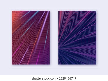 Cover design template set. Abstract lines modern brochure layout. Violet vibrant halftone gradients on dark background. Wonderful brochure, catalog, poster, book etc.