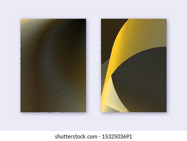 Cover design template set. Abstract lines modern brochure layout. Gold vibrant halftone gradients on black background. Nice brochure, catalog, poster, book etc.