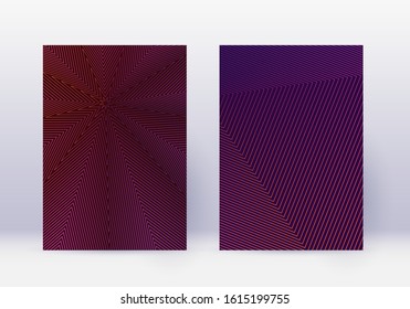 Cover design template set. Abstract lines modern brochure layout. Violet vibrant halftone gradients on dark background. Outstanding brochure, catalog, poster, book etc.