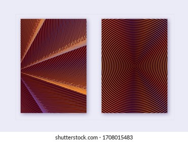 Conjunto de plantillas de diseño de portada. Líneas abstractas y diseño moderno de folletos. Gradientes de medio tono vibrante naranja sobre fondo de color rojo. Folleto, catálogo, afiche, libro, etc.