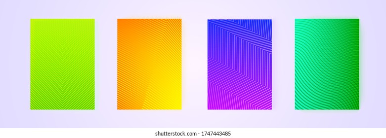 Plantilla de diseño de portada con líneas abstractas estilo de gradiente de color moderno diferente. Cubre el diseño para la presentación de la decoración, folleto, catálogo, cartel, libro,