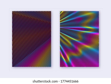Cover design template set. Abstract lines modern brochure layout. Rainbow vibrant halftone gradients on wine red background. Tempting brochure, catalog, poster, book etc.