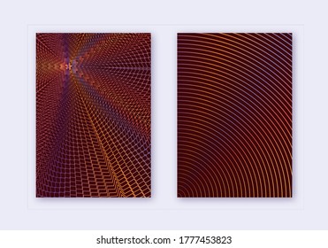 Cover design template set. Abstract lines modern brochure layout. Orange vibrant halftone gradients on wine-red background. Fantastic brochure, catalog, poster, book etc.