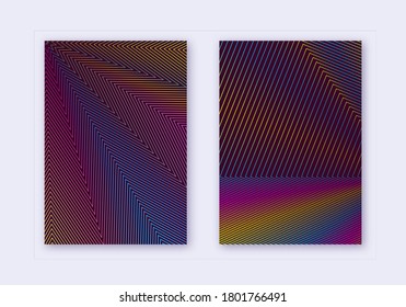 Cover design template set. Abstract lines modern brochure layout. Rainbow vibrant halftone gradients on wine red background. Decent brochure, catalog, poster, book etc.