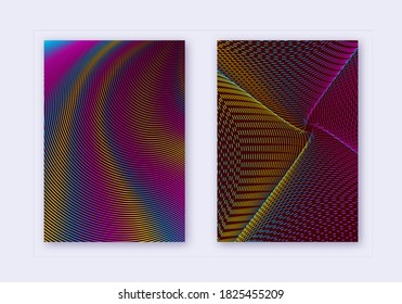 Cover design template set. Abstract lines modern brochure layout. Rainbow vibrant halftone gradients on wine red background. Vibrant brochure, catalog, poster, book etc.