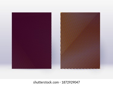 Cover design template set. Abstract lines modern brochure layout. Gold vibrant halftone gradients on maroon background. Worthy brochure, catalog, poster, book etc.