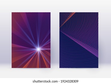 Cover design template set. Abstract lines modern brochure layout. Violet vibrant halftone gradients on dark background. Wondrous brochure, catalog, poster, book etc.
