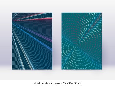 Cover design template set. Abstract lines modern brochure layout. Red vibrant halftone gradients on white blue background. Energetic brochure, catalog, poster, book etc.
