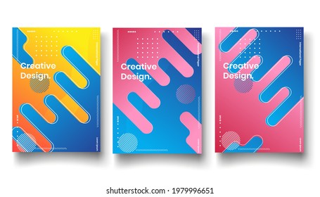 Cover design template set with abstract lines modern different color gradient style on background for decoration presentation, brochure, catalog, poster, book, magazine etc. Vector Illustration
