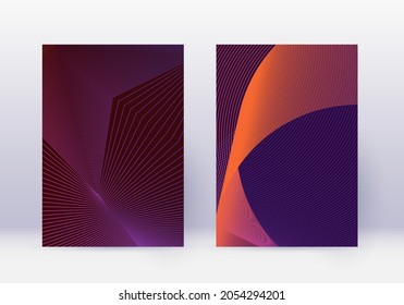 Cover design template set. Abstract lines modern brochure layout. Violet vibrant halftone gradients on dark background. Superb brochure, catalog, poster, book etc.