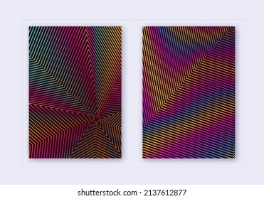Conjunto de plantillas de diseño de portada. Líneas abstractas de diseño moderno de folletos. Gradientes de semitono vibrantes del arcoiris sobre fondo rojo del vino. Folleto clásico, catálogo, afiche, libro, etc.