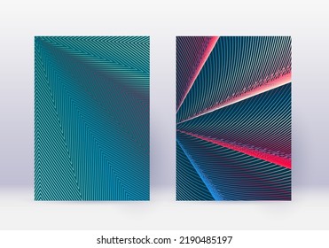 Cover design template set. Abstract lines modern brochure layout. Red vibrant halftone gradients on white blue background. Glamorous brochure, catalog, poster, book etc.