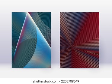 Cover Design Template Set. Abstract Lines Modern Brochure Layout. Red Vibrant Halftone Gradients On White Blue Background. Extra Brochure, Catalog, Poster, Book Etc.