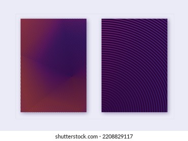 Cover Design Template Set. Abstract Lines Modern Brochure Layout. Violet Vibrant Halftone Gradients On Dark Background. Worthy Brochure, Catalog, Poster, Book Etc.