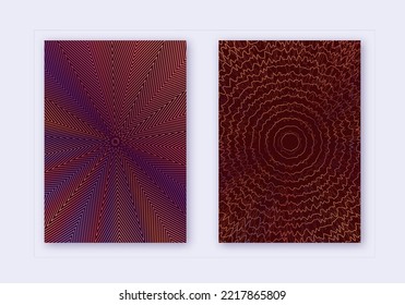 Conjunto de plantillas de diseño de portada. Líneas abstractas de diseño moderno de folletos. Gradientes de color medio vibrante naranja sobre fondo de color rojo vinícola. Excelente folleto, catálogo, afiche, libro, etc.