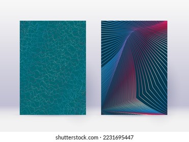 Cover design template set. Abstract lines modern brochure layout. Red vibrant halftone gradients on white blue background. Fresh brochure, catalog, poster, book etc.