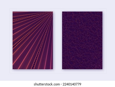 Cover design template set. Abstract lines modern brochure layout. Violet vibrant halftone gradients on dark background. Remarkable brochure, catalog, poster, book etc.