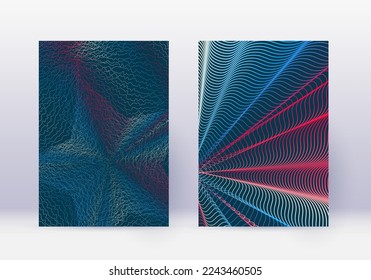 Cover design template set. Abstract lines modern brochure layout. Red vibrant halftone gradients on white blue background. Enchanting brochure, catalog, poster, book etc.