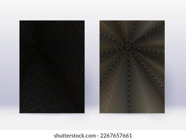 Cover design template set. Abstract lines modern brochure layout. Gold vibrant halftone gradients on black background. Popular brochure, catalog, poster, book etc.