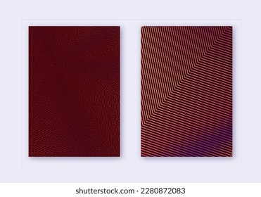 Cover design template set. Abstract lines modern brochure layout. Orange vibrant halftone gradients on wine-red background. Ideal brochure, catalog, poster, book etc.