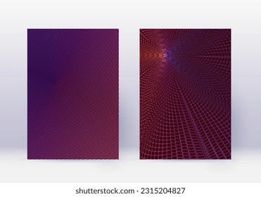Cover design template set. Abstract lines modern brochure layout. Violet vibrant halftone gradients on dark background. Optimal brochure, catalog, poster, book etc.