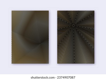 Cover design template set. Abstract lines modern brochure layout. Gold vibrant halftone gradients on black background. Surprising brochure, catalog, poster, book etc.