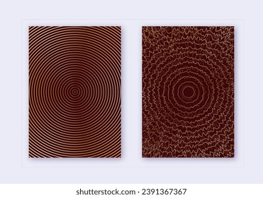 Cover design template set. Abstract lines modern brochure layout. Gold vibrant halftone gradients on maroon background. Captivating brochure, catalog, poster, book etc.