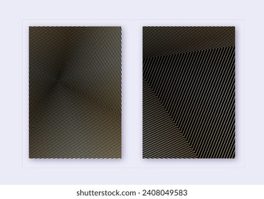 Cover design template set. Abstract lines modern brochure layout. Gold vibrant halftone gradients on black background. Powerful brochure, catalog, poster, book etc.
