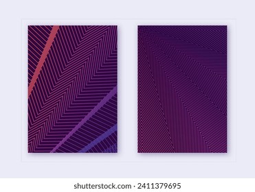 Cover design template set. Abstract lines modern brochure layout. Violet vibrant halftone gradients on dark background. Surprising brochure, catalog, poster, book etc.