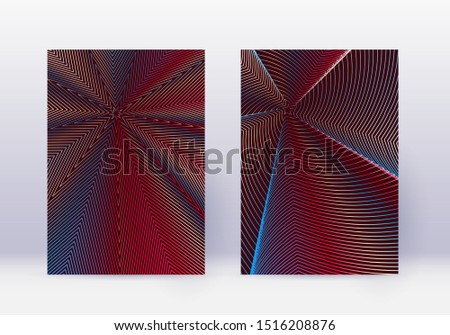 Cover design template set. Abstract lines modern brochure layout. Red vibrant halftone gradients on white blue background. Eminent brochure, catalog, poster, book etc.
