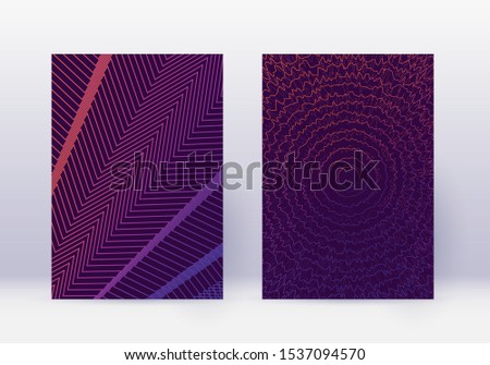Cover design template set. Abstract lines modern brochure layout. Violet vibrant halftone gradients on dark background. Terrific brochure, catalog, poster, book etc.