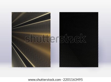 Cover design template set. Abstract lines modern brochure layout. Gold vibrant halftone gradients on black background. Terrific brochure, catalog, poster, book etc.
