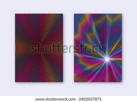 Cover design template set. Abstract lines modern brochure layout. Rainbow vibrant halftone gradients on wine red background. Terrific brochure, catalog, poster, book etc.