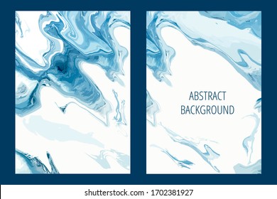 Plantilla de diseño de portada con fondo pintado a mano con creativo azul, textura de mármol líquido para volante, tarjeta de visita, folleto, póster, impresión. Ilustración vectorial.