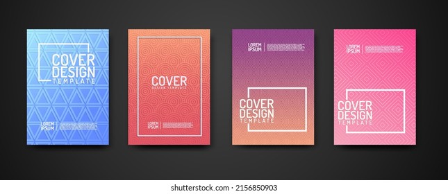 Cover Design template set with geometric lines textured pattern background for booklet, poster, flyer, banner, pattern outline, header element. Cover page templates and other uses.