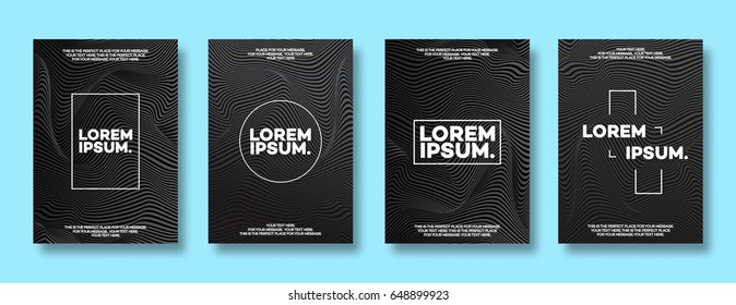 Cover design template set with lines black color modern minimal gradient style for decoration brochure, catalog, poster, presentation, flyer, book, magazine etc. Vector Illustration